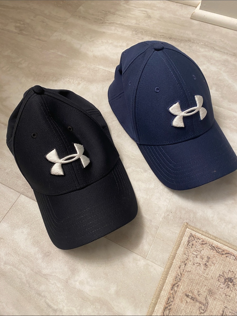 (2) Under Armour Two-Tone Logo Baseball Caps XL/XXL Navy & Black